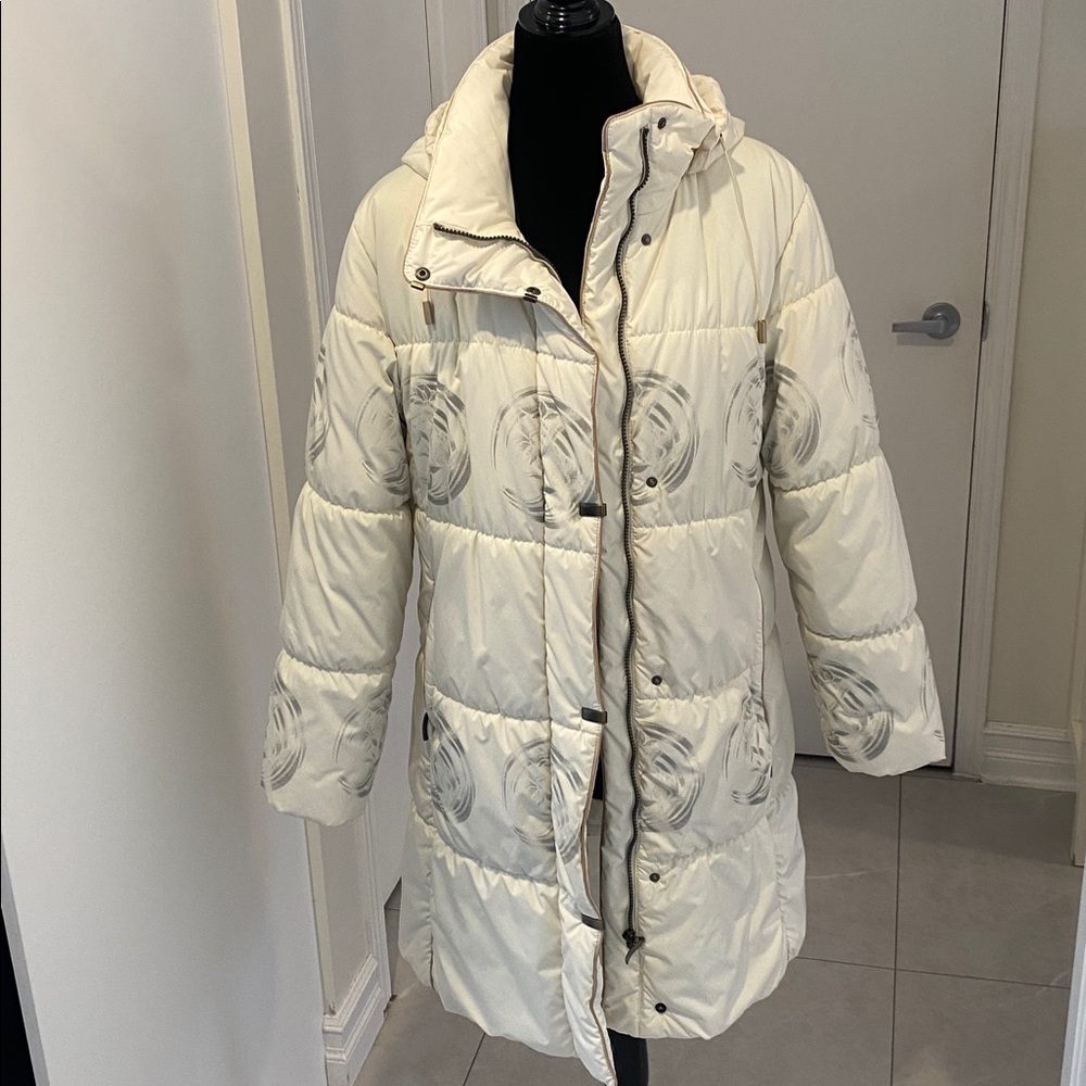 Hooded Puffer Coat frm LUHTA Sport Design midlength Creme/Grey Size US 10 - Picture 11 of 17